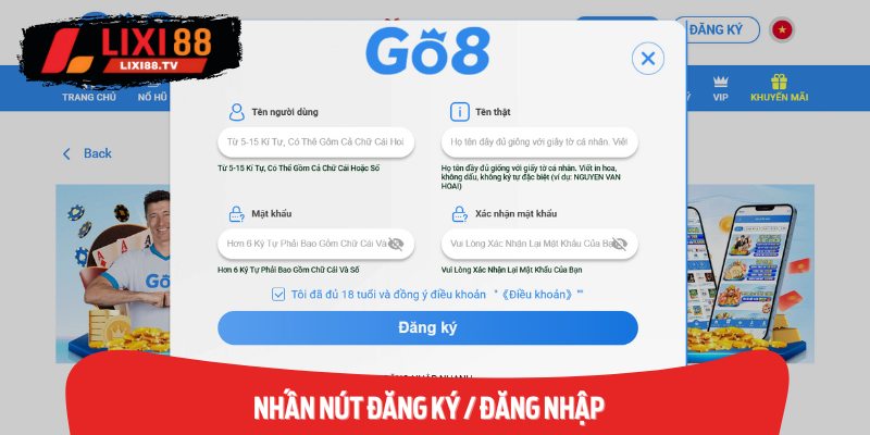 Nhấn nút Đăng Ký / Đăng Nhập