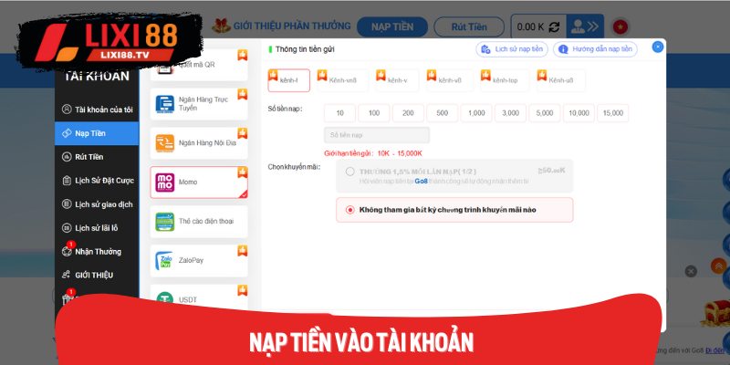 Nạp Tiền Vào Tài Khoản